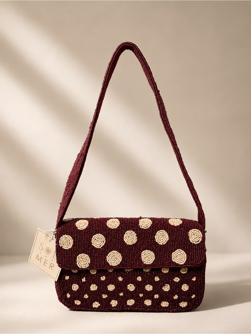 Burgundy Beaded Polka Dot Shoulder Bag